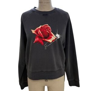 NEW Ksubi Rose Safety Pin with Logo Charm Graphic Sweatshirt Gray Womens Small